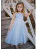 Sky Blue Satin Tulle Tea Length Sweet Flower Girl Dress